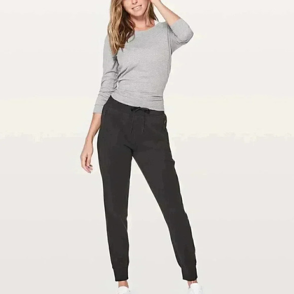 lululemon athletica Pants - Lululemon get going black athletic yoga cotton terry zip pockets pant jogger 4